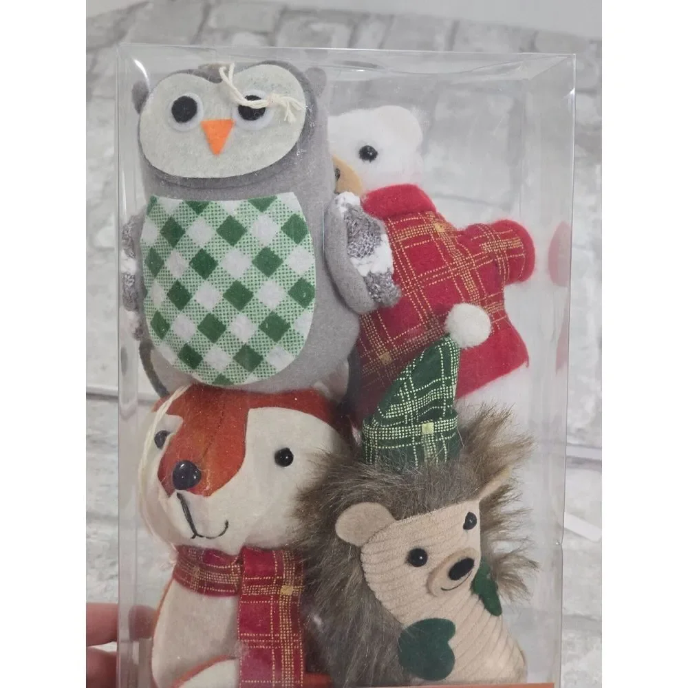Set of 2 New Holiday Time 8 Ornament Set Felt Fabric Owl Porcupine Fox‎ Bear